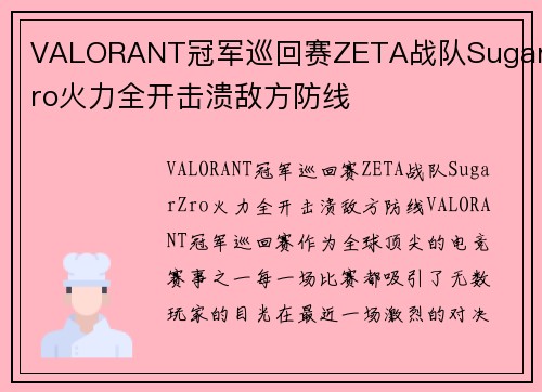 VALORANT冠军巡回赛ZETA战队SugarZro火力全开击溃敌方防线